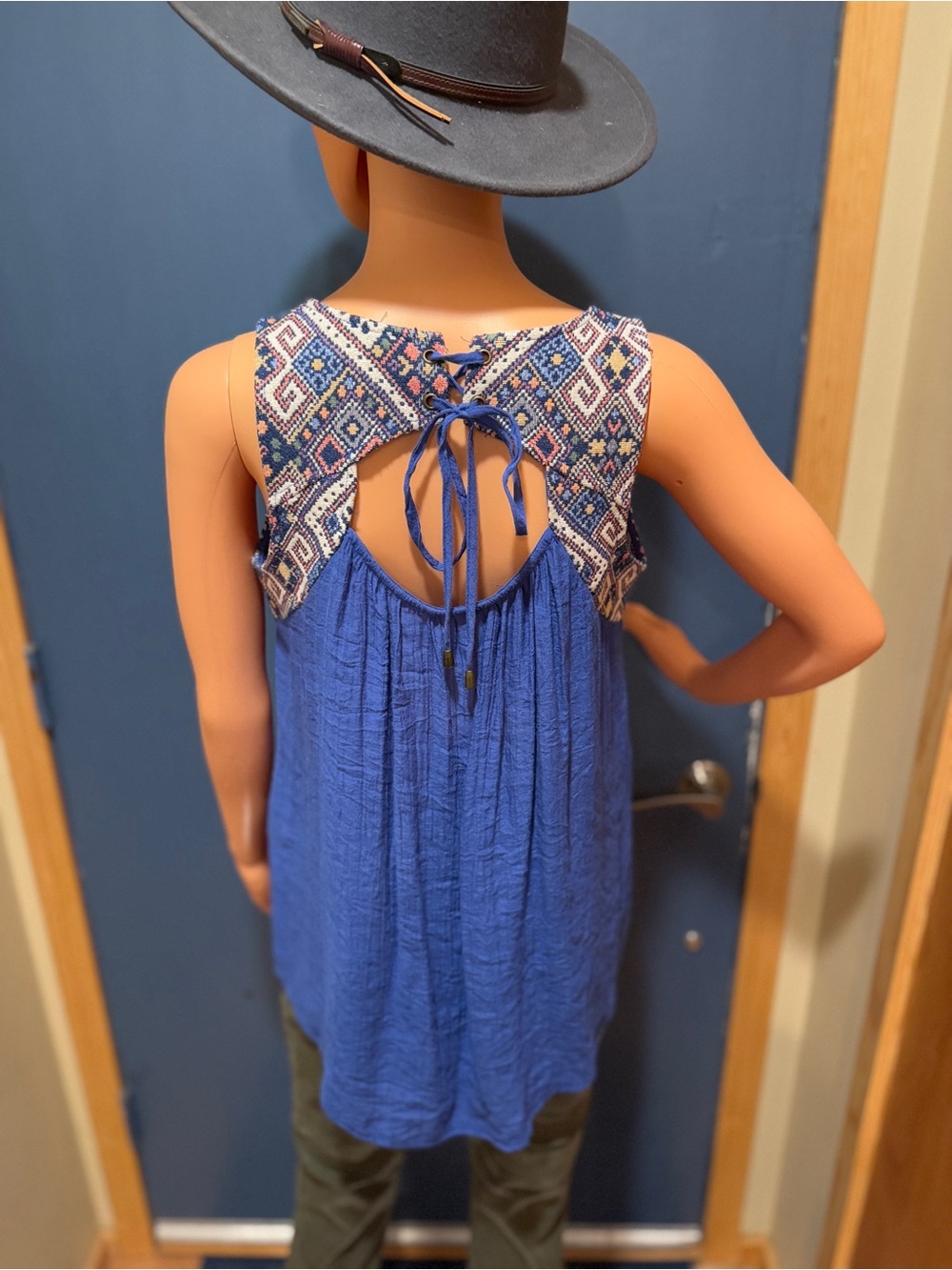 💙 De Chance Boho Woven Yoke Open Back Tank Top | Size Small